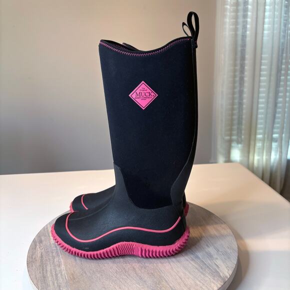 Muck Hale Women's 100% Waterproof Black & Hot Pink Rubber Boots US Size 6 - Picture 2 of 9